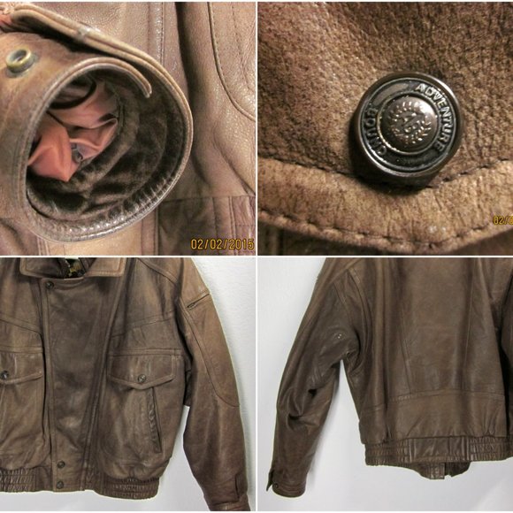 WILSON'S ADVENTURE BOUND MEN'S LARGE BROWN LEATHER BOMBER/BIKER COAT VINTAGE WOW